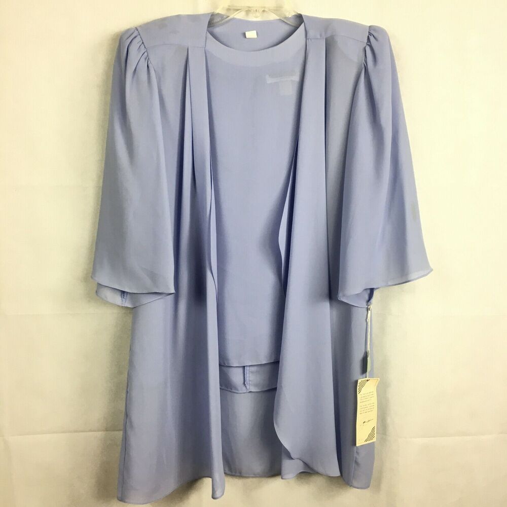 NWT Jo Hanna York Tops Womens Sz 16 Vintage Blue Flowy 2pc‎ Top Cardigan Set